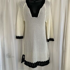 Crochet Top Sweater Dress Ivory/Black SM